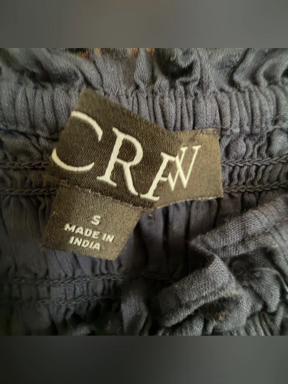 J. Crew Navy Textured Smocked Puff-Sleeve Blouse - S
